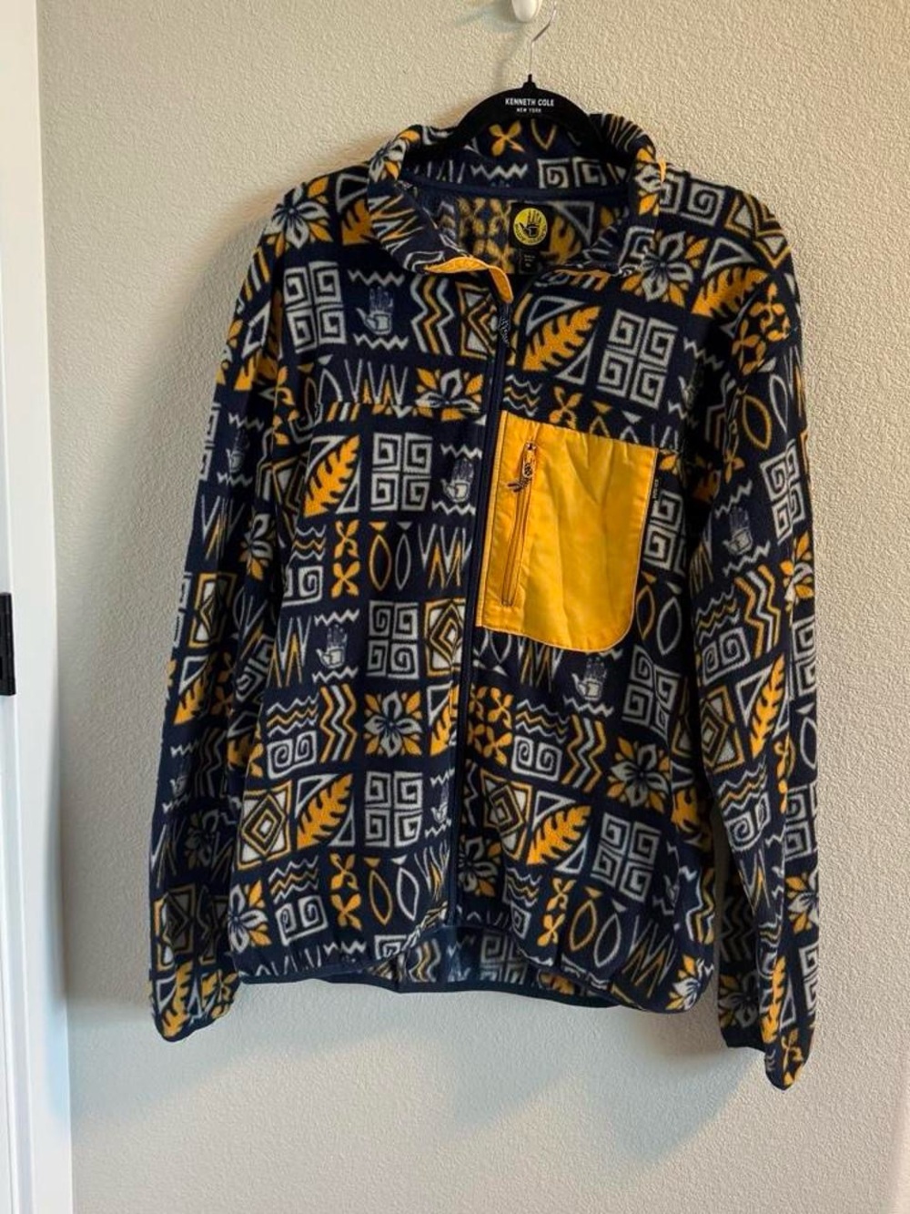Body Glove Navy and Mustard Patterned Fleece Jacket